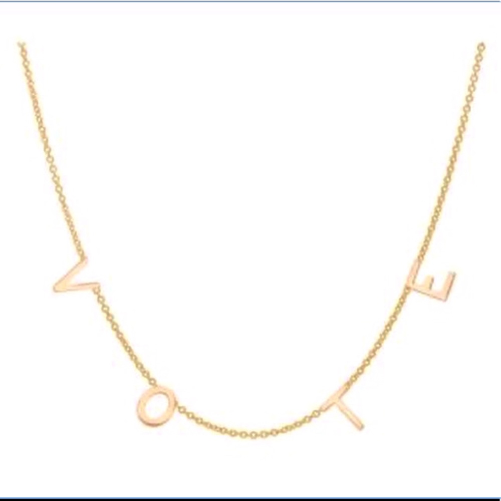 The iconic VOTE necklace, 18 gold dipped